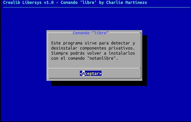 Pantalla de bienvenida comando libre
