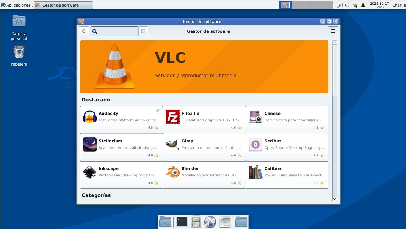 Centro de software que funciona en Devuan